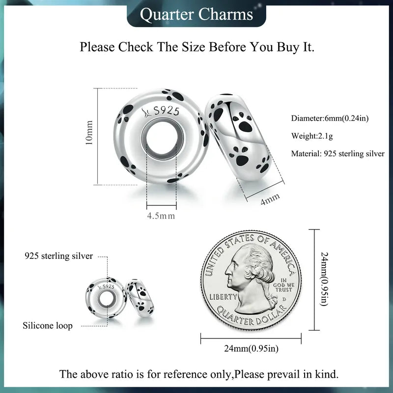 BAMOER Authentic 925 Sterling Silver Dog Animal Footprint Cat Heart LOVE Spacer Charm Fit Bracelet DIY Original SCC594