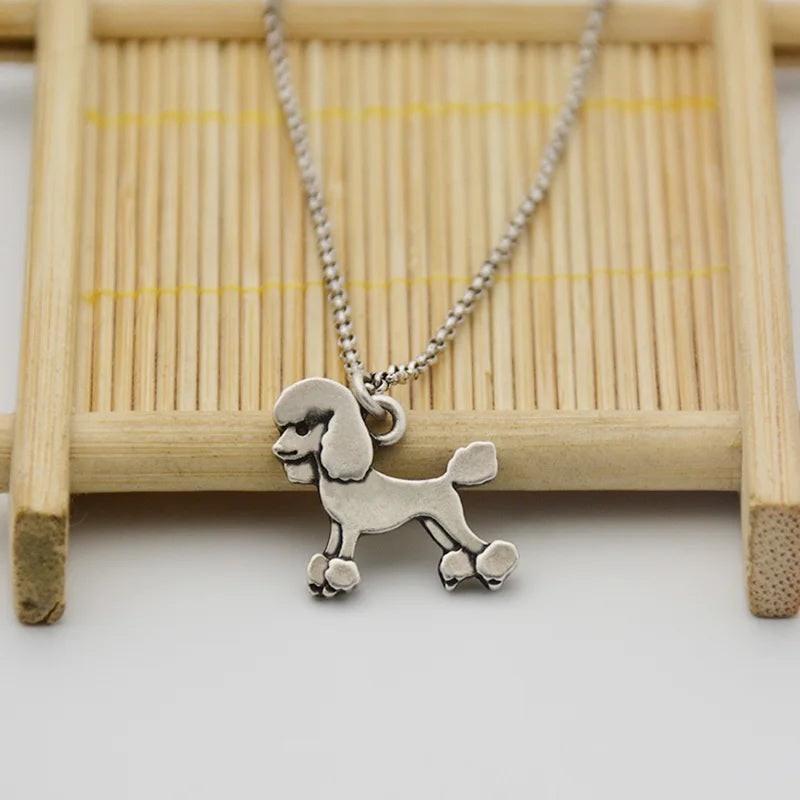 Vintage Cute Cartoon Poodle Dog Charms Statement NecKlace Animal Pendant For Women Jewelry Pet Gifts Stainless Steel Long Chain