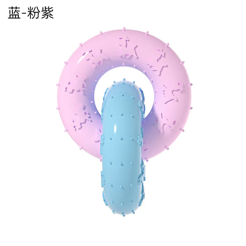 Dog Chew Toys for Cleaning Teeth Pink Soft Rubber Bone Funny Ball Interactive Donut Treat for Small Medium Dogs Pet Gifts