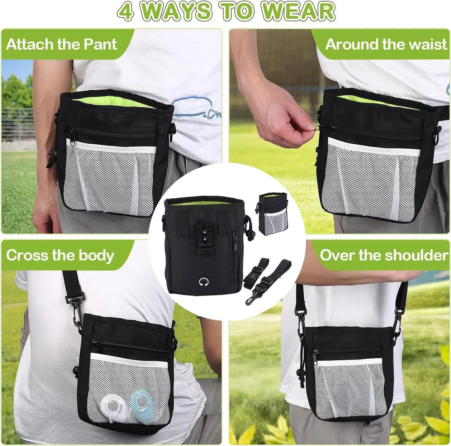 Pets First Dog Treat Training Pouch - Treat Bag for Kibble, Food, Toys, Accessories with Built-in Poop Bag Dispenser - Holder