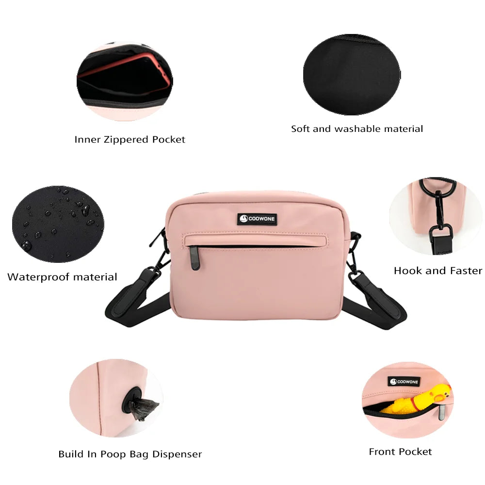 Dog Treat Pouch Waterproof Pet Training Treat Pouch Built-in Poop Bag Dispenser with Adjustable Shoulder Strap for Training