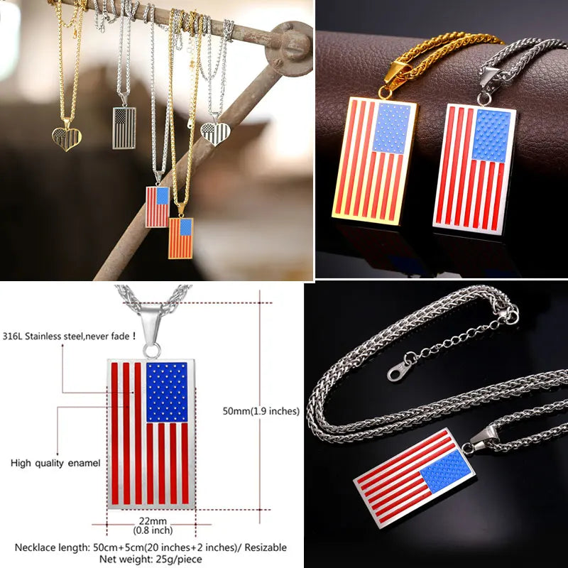 U7 American Flag,USA Patriot Freedom Stars and Stripes 4th of july Dog Tag Pendant Necklace,Gift,Men Jewelry,Stainless Steel,P72