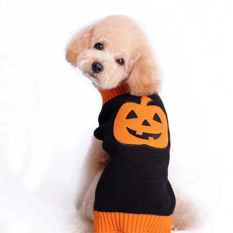 Halloween Dog Sweater Costume Skull Pumpkin Holiday Clothes Chihuahua Teddy for Small Medium Large Dog Cat Autumn Winter Warm