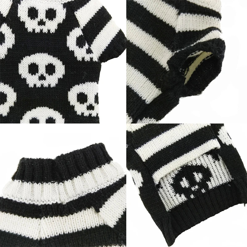 Halloween Dog Sweater Costume Skull Pumpkin Holiday Clothes Chihuahua Teddy for Small Medium Large Dog Cat Autumn Winter Warm