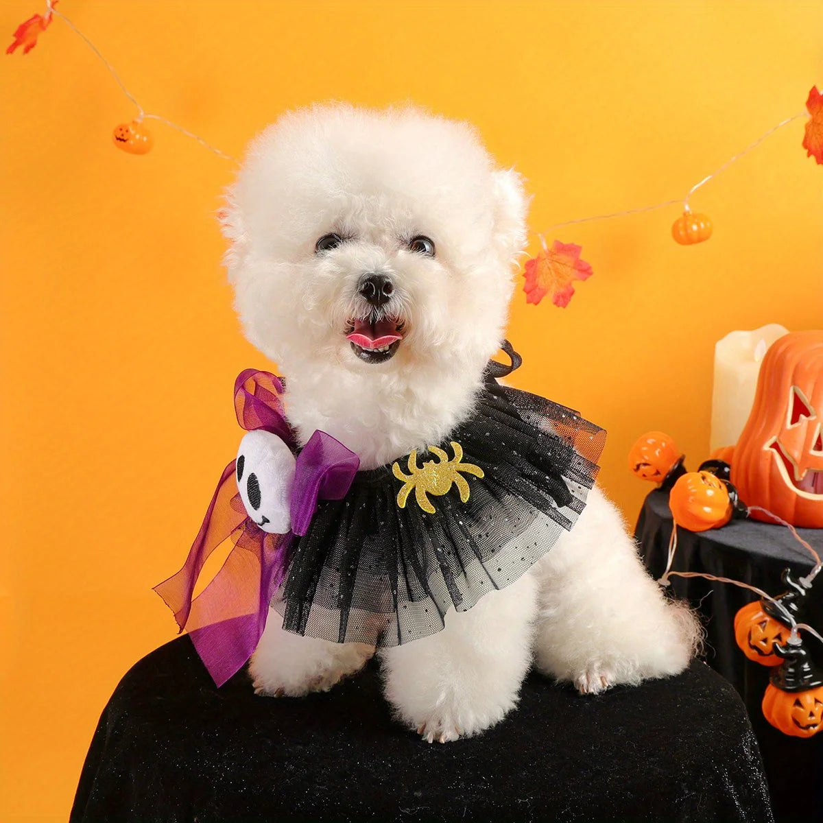 Halloween Cute Pets Are A Must-have! Dog Cat Ghost Spider Gauze Scarf, Super Eye-catching, Exquisite Pet Accessories