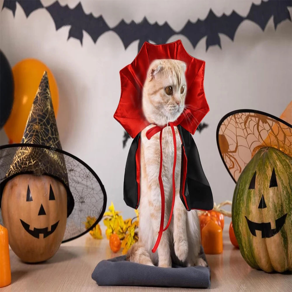 Halloween Pet Cosplay Vampire Costumes for Small Cats Dogs Cape Kitten Puppy Dress Kawaii Clothes Holiday Photo Props Gift