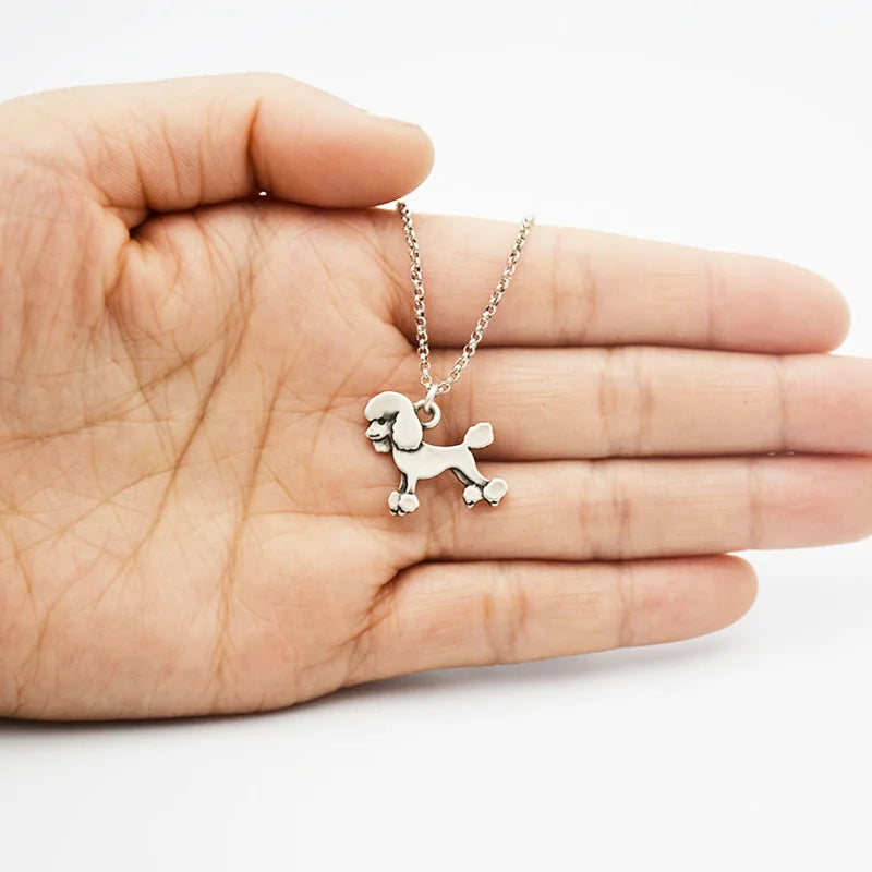 Vintage Cute Cartoon Poodle Dog Charms Statement NecKlace Animal Pendant For Women Jewelry Pet Gifts Stainless Steel Long Chain