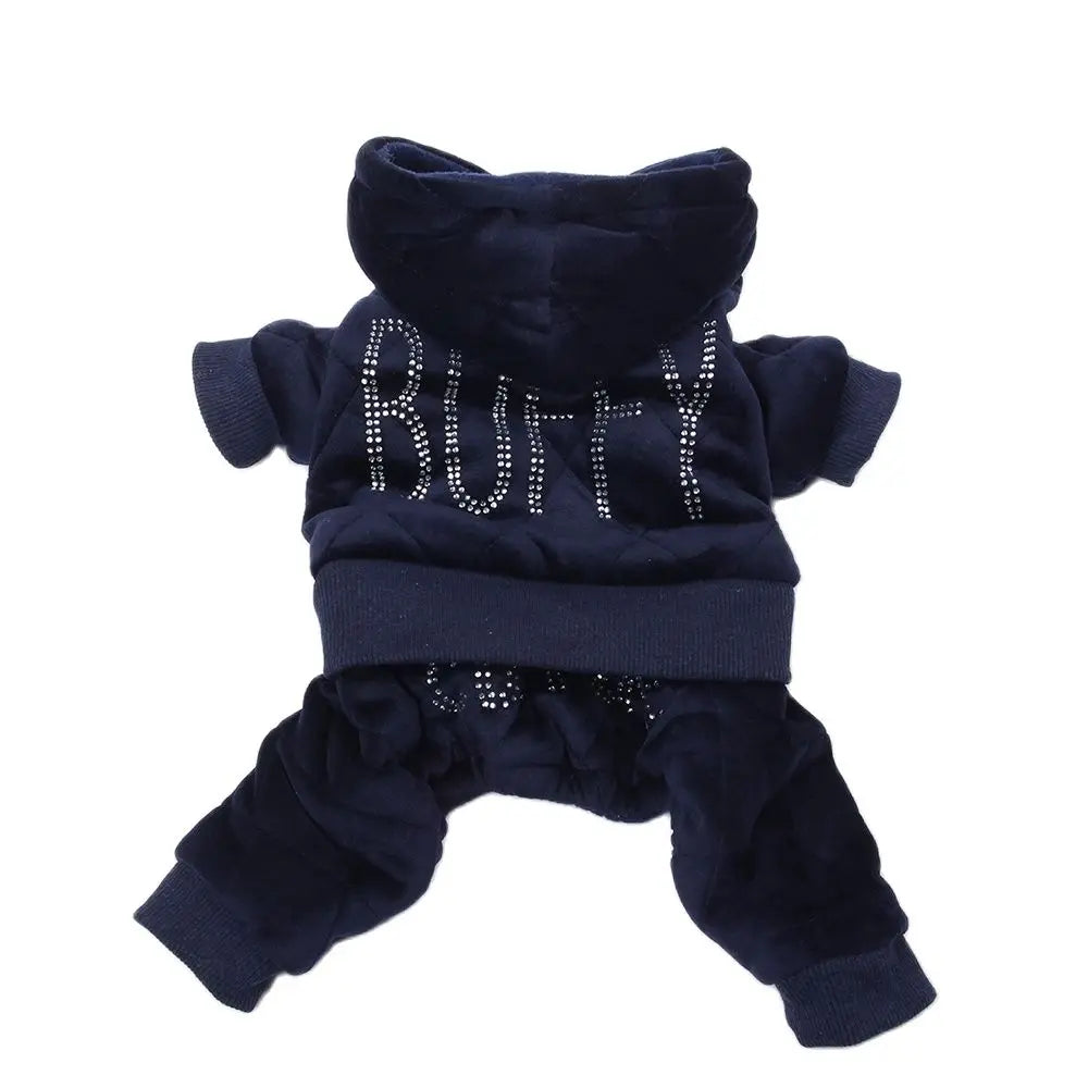 Dog Cat Velvet Coat Jacket Dress Rhinestones Design Cat Puppy Fleece Hoodie Jumpsuit Winter Warm Clothing Outfit