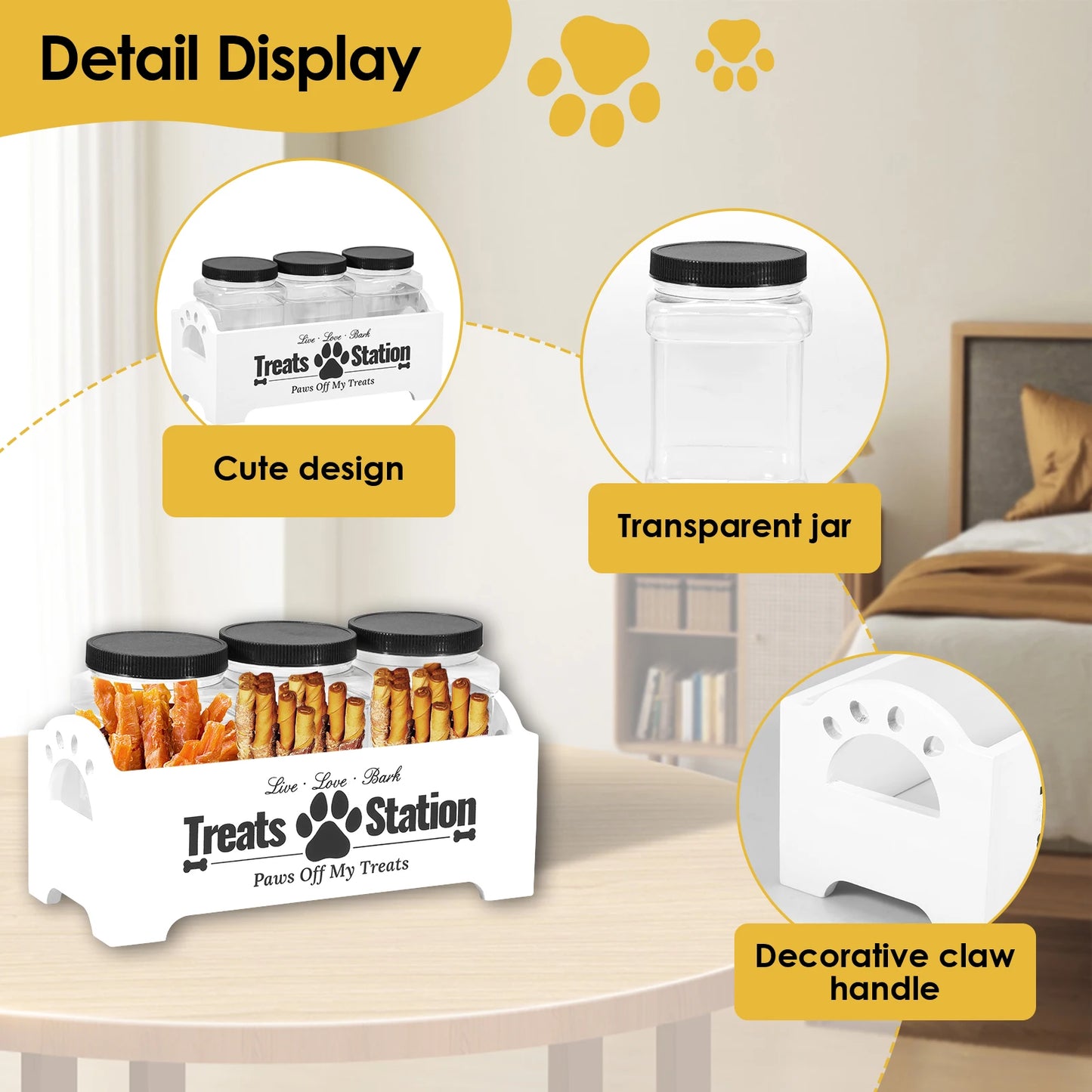 3Pcs Pet Food Storage Container Cat Dog Treat Jars With Wood Holder Pet Snack Storage Organizer For Dog Cookie Cat Treats NEW
