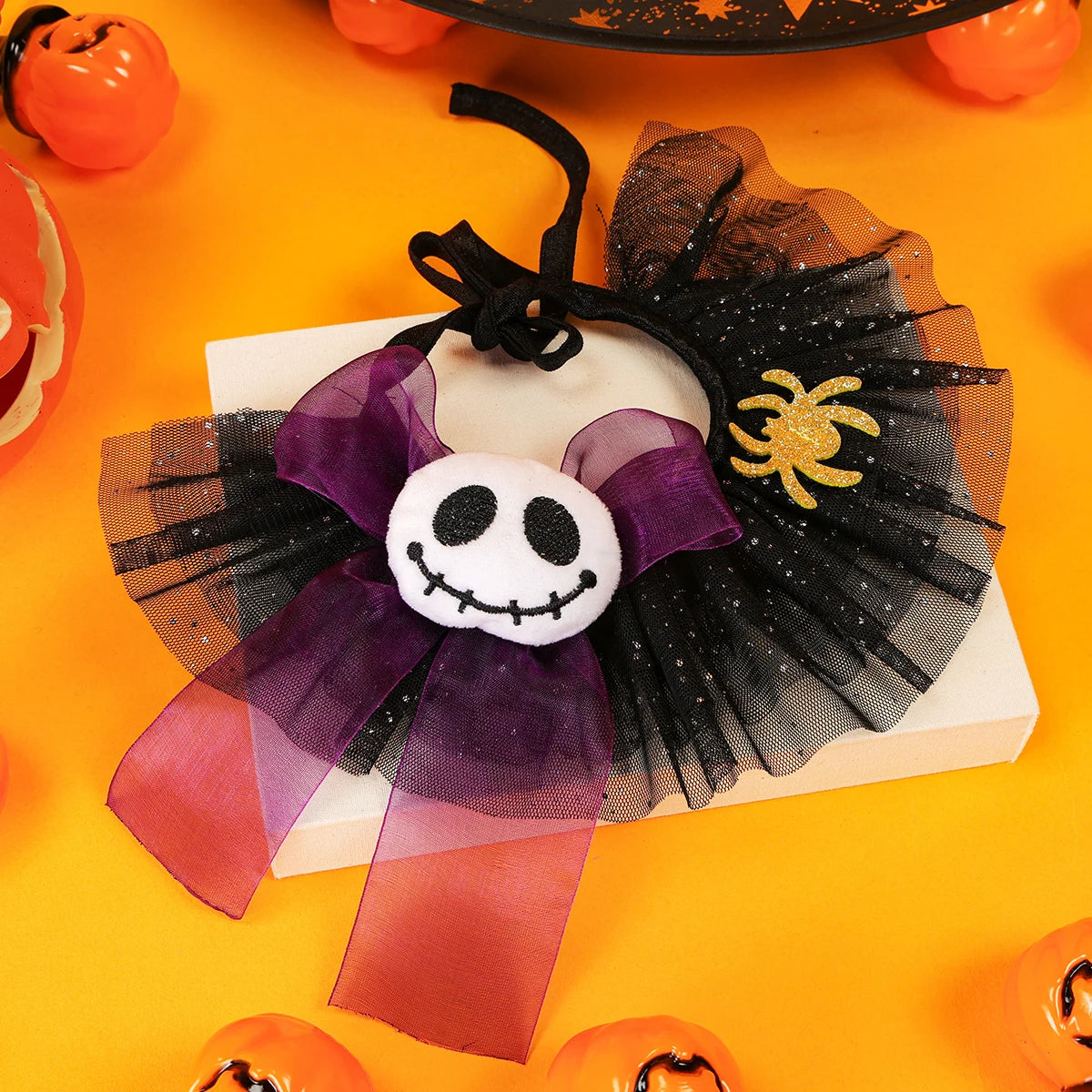 Halloween Cute Pets Are A Must-have! Dog Cat Ghost Spider Gauze Scarf, Super Eye-catching, Exquisite Pet Accessories