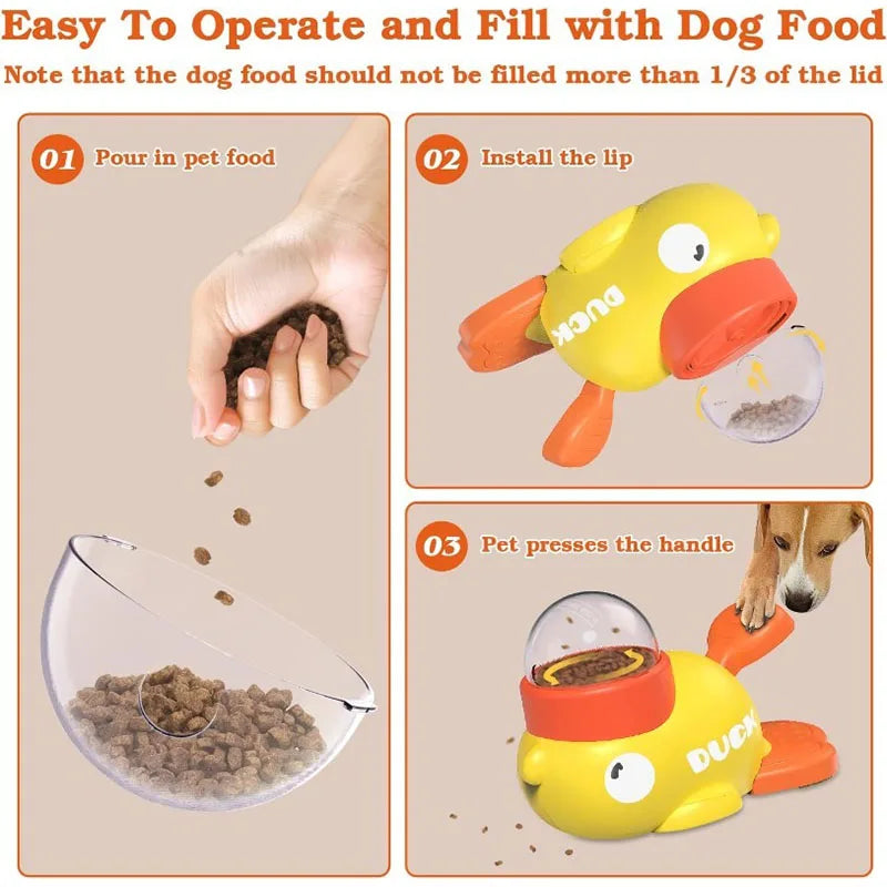 Pet Treat Dispenser-Interactive Dog Toys, Anti Gulping Duck Slow Feeder,cat Dog Treat Dispensing with Button,for Dogs Training