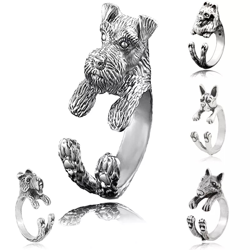 5 Style Miniature Schnauzer & Rat Terrier & Pomeranian & Bull Terrier & Boston Terrier Dog Ring Men Anel Animal Rings for Women