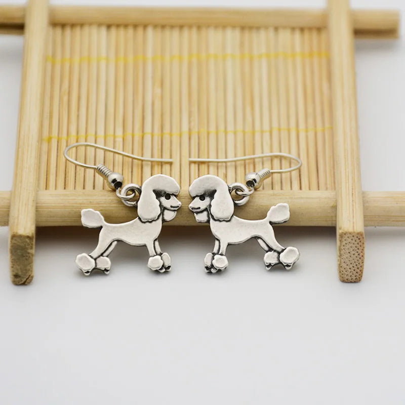 Vintage Funny Cartoon Poodle Dog Charm Drop Earrings Copper Metal Statement Earrings for Women Girls Souvenir Gift Party Jewelry