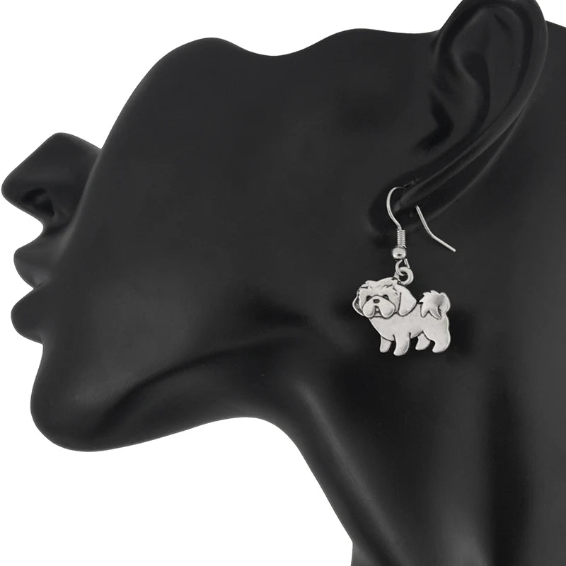 Vintage Cute Cartoon Shih Tzu Dog Charms Drop Earring Anime Animal Statement Dangle Earrings For Women Girl Party Gift Jewelry