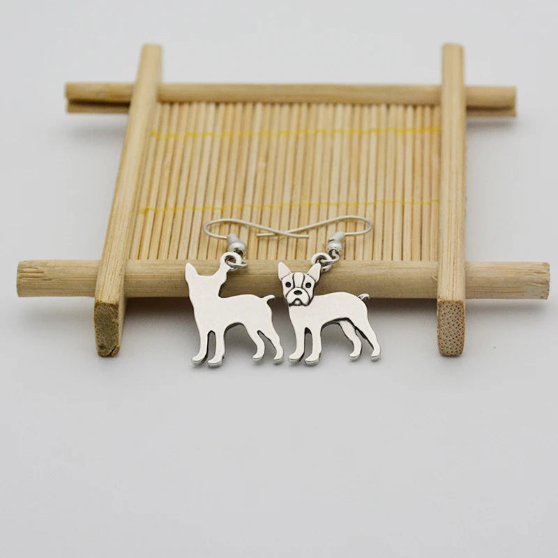 Vintage Cartoon Funny Boston Terrier Dog Charms Drop Earrings Boho Long Animal Earrings for Women Girls Party Gift Jewelry