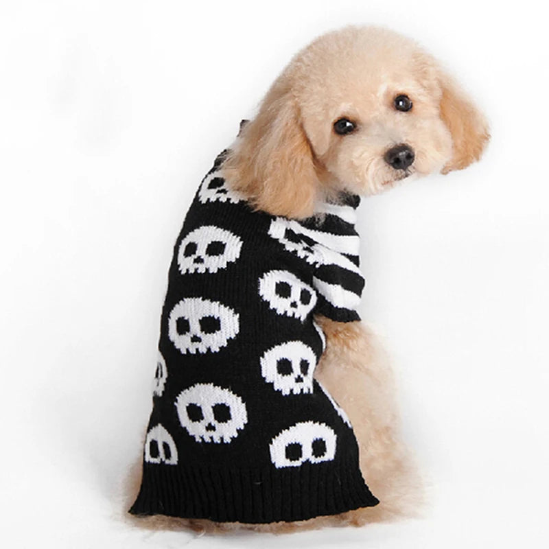Halloween Dog Sweater Costume Skull Pumpkin Holiday Clothes Chihuahua Teddy for Small Medium Large Dog Cat Autumn Winter Warm