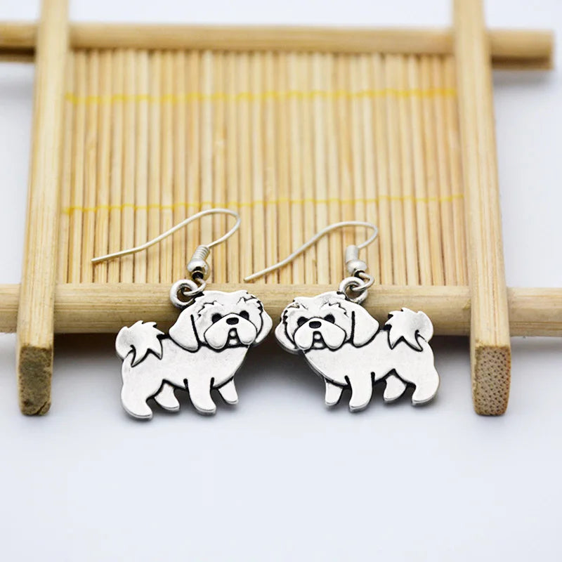 Vintage Cute Cartoon Shih Tzu Dog Charms Drop Earring Anime Animal Statement Dangle Earrings For Women Girl Party Gift Jewelry
