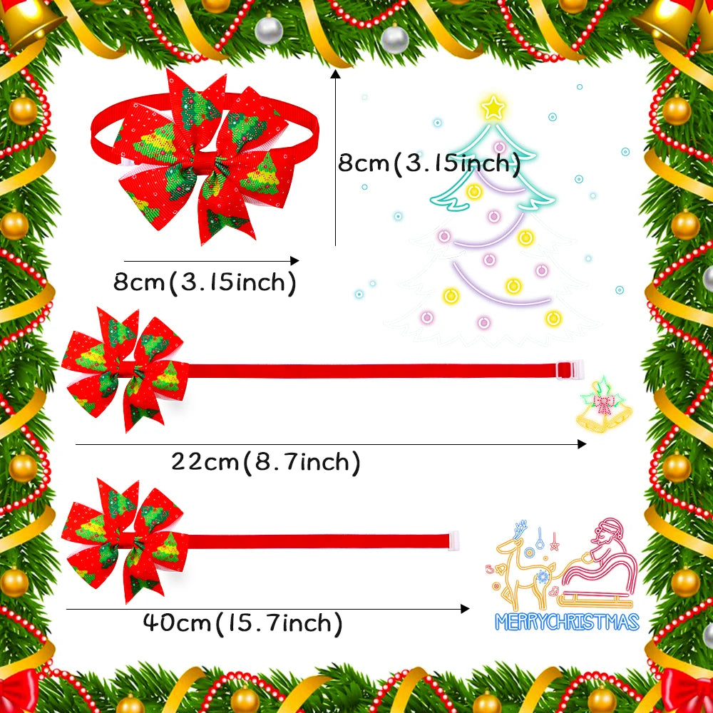 50PCS Dog Christmas Accessories Dog Bow Tie Pet Dog Cat Xmas Bowties Neckties Small Dog Holiday Party Grooming Accessores