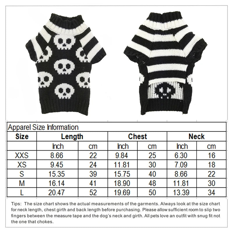 Halloween Dog Sweater Costume Skull Pumpkin Holiday Clothes Chihuahua Teddy for Small Medium Large Dog Cat Autumn Winter Warm