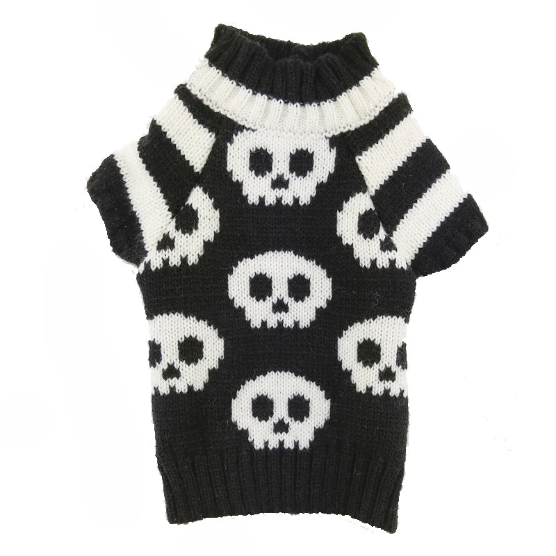 Halloween Dog Sweater Costume Skull Pumpkin Holiday Clothes Chihuahua Teddy for Small Medium Large Dog Cat Autumn Winter Warm