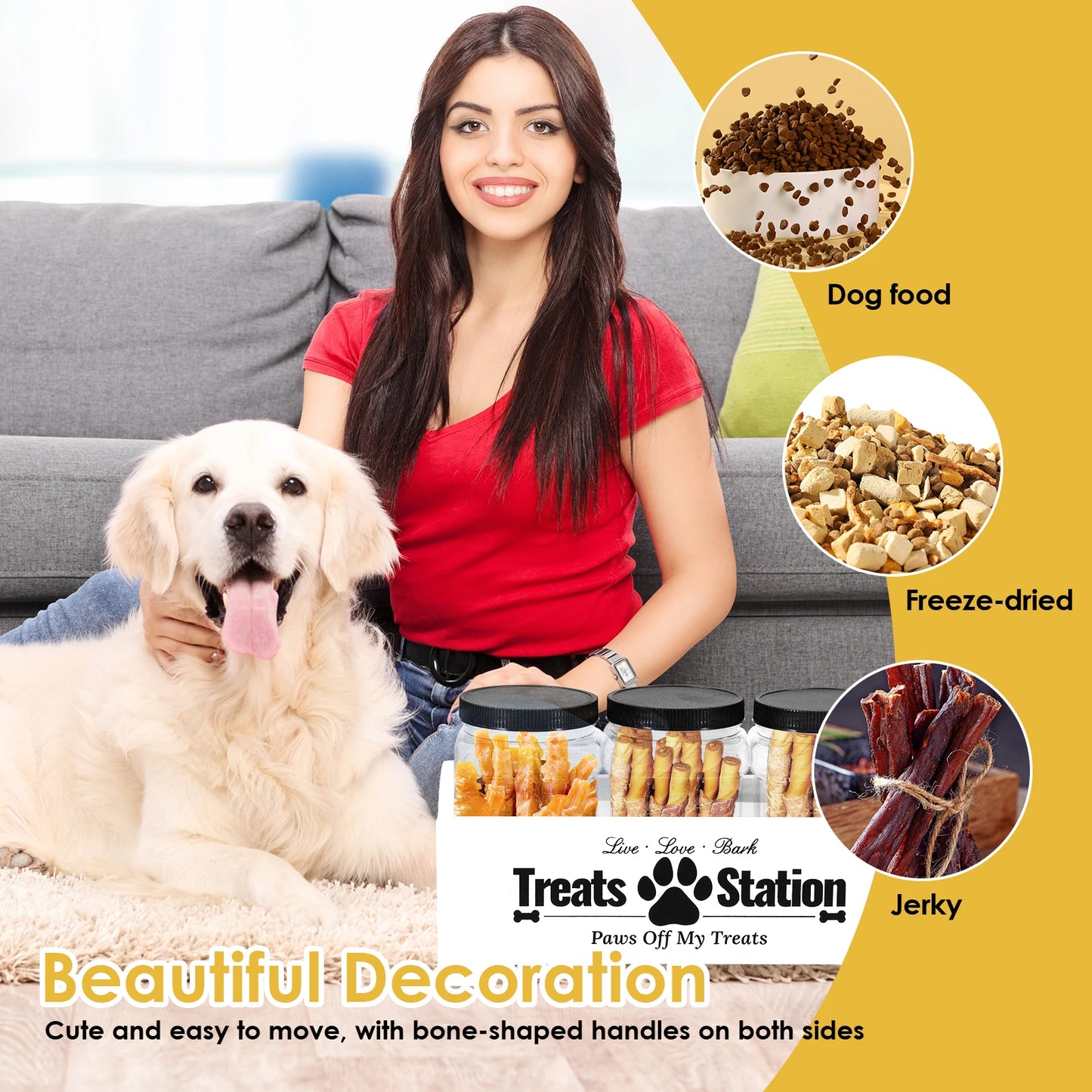 3Pcs Pet Food Storage Container Cat Dog Treat Jars With Wood Holder Pet Snack Storage Organizer For Dog Cookie Cat Treats NEW