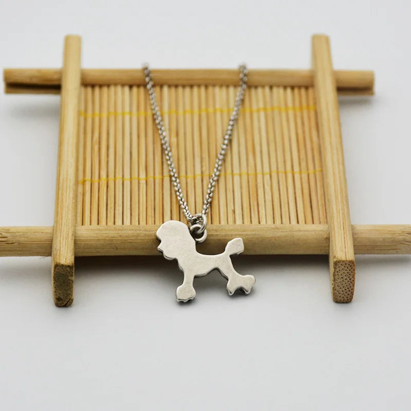 Vintage Cute Cartoon Poodle Dog Charms Statement NecKlace Animal Pendant For Women Jewelry Pet Gifts Stainless Steel Long Chain