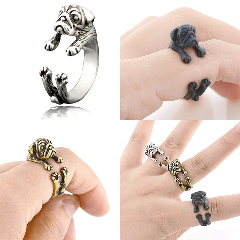 6 Style Pug & Poodle & Bichon & Chihuahua & Goldendoodle Dog Ring for Women Animal Midi Finger Metal Rings for Girls Men Jewelry