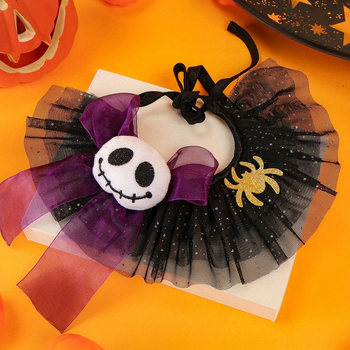 Halloween Cute Pets Are A Must-have! Dog Cat Ghost Spider Gauze Scarf, Super Eye-catching, Exquisite Pet Accessories