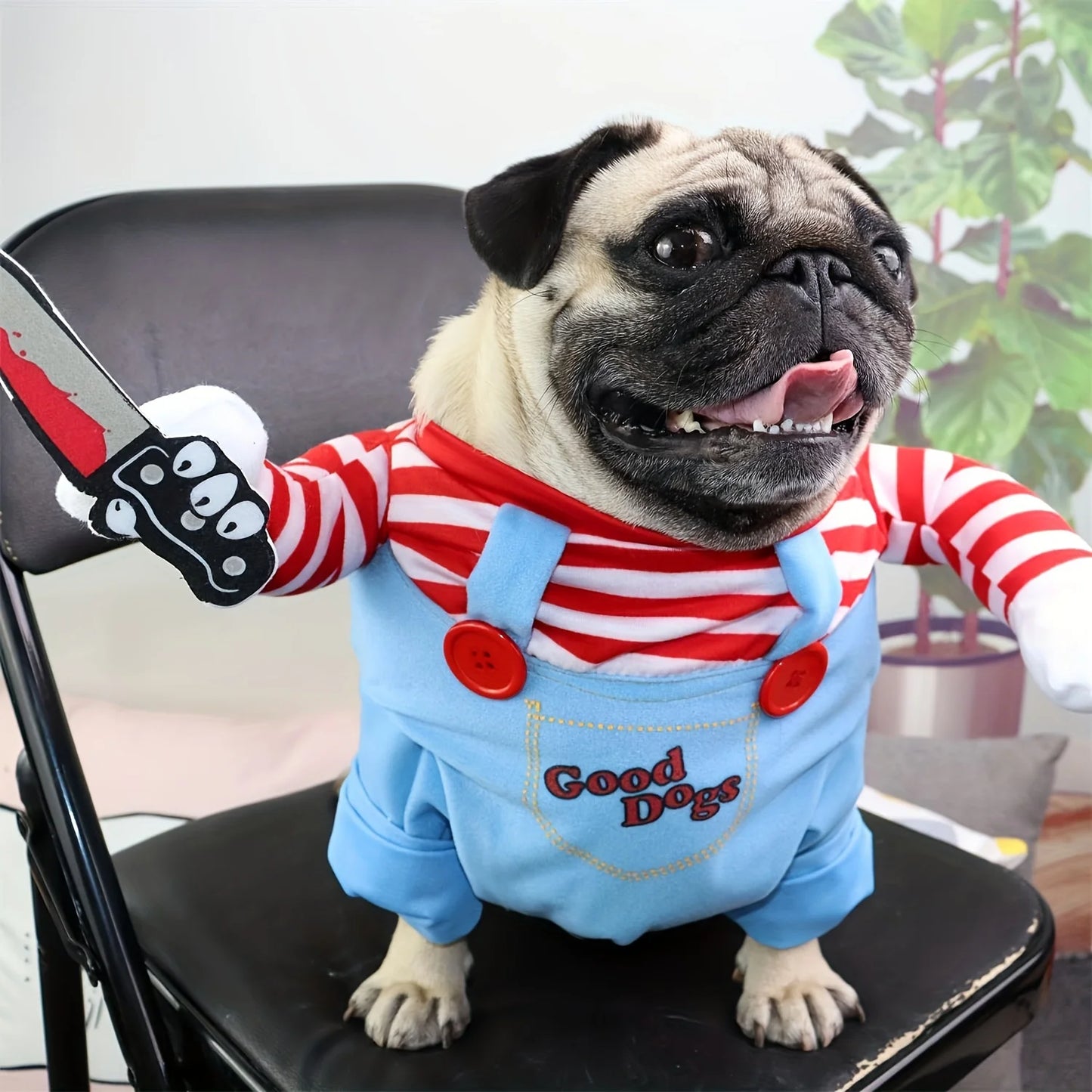 Halloween Pet Dog Clothes Transformed Pet Apparel and Wig for Holiday Party Pet Supplies Funny Bloody Doll With Knife Dog Costum