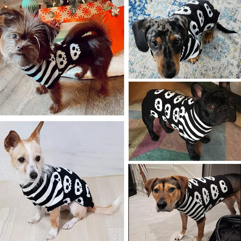 Halloween Dog Sweater Costume Skull Pumpkin Holiday Clothes Chihuahua Teddy for Small Medium Large Dog Cat Autumn Winter Warm