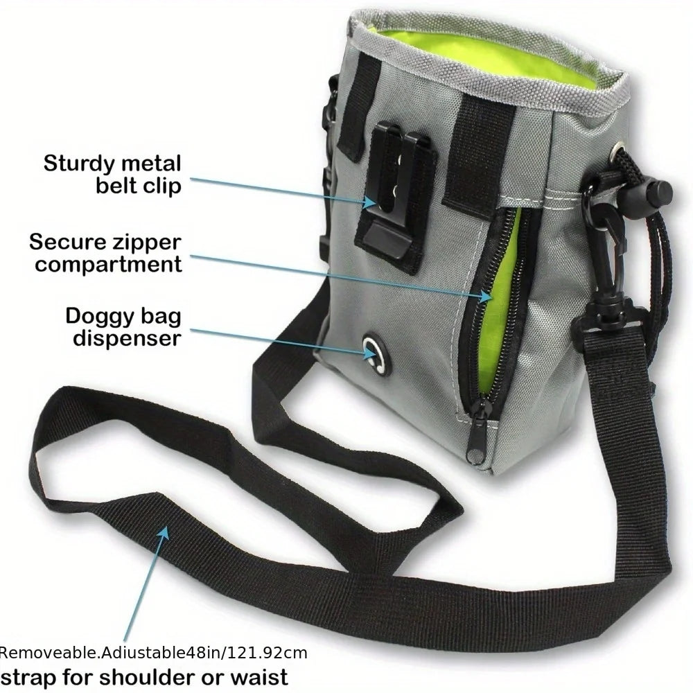 Pets First Dog Treat Training Pouch - Treat Bag for Kibble, Food, Toys, Accessories with Built-in Poop Bag Dispenser - Holder
