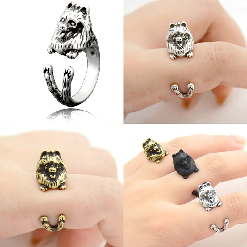 5 Style Miniature Schnauzer & Rat Terrier & Pomeranian & Bull Terrier & Boston Terrier Dog Ring Men Anel Animal Rings for Women