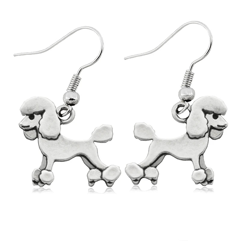 Vintage Funny Cartoon Poodle Dog Charm Drop Earrings Copper Metal Statement Earrings for Women Girls Souvenir Gift Party Jewelry