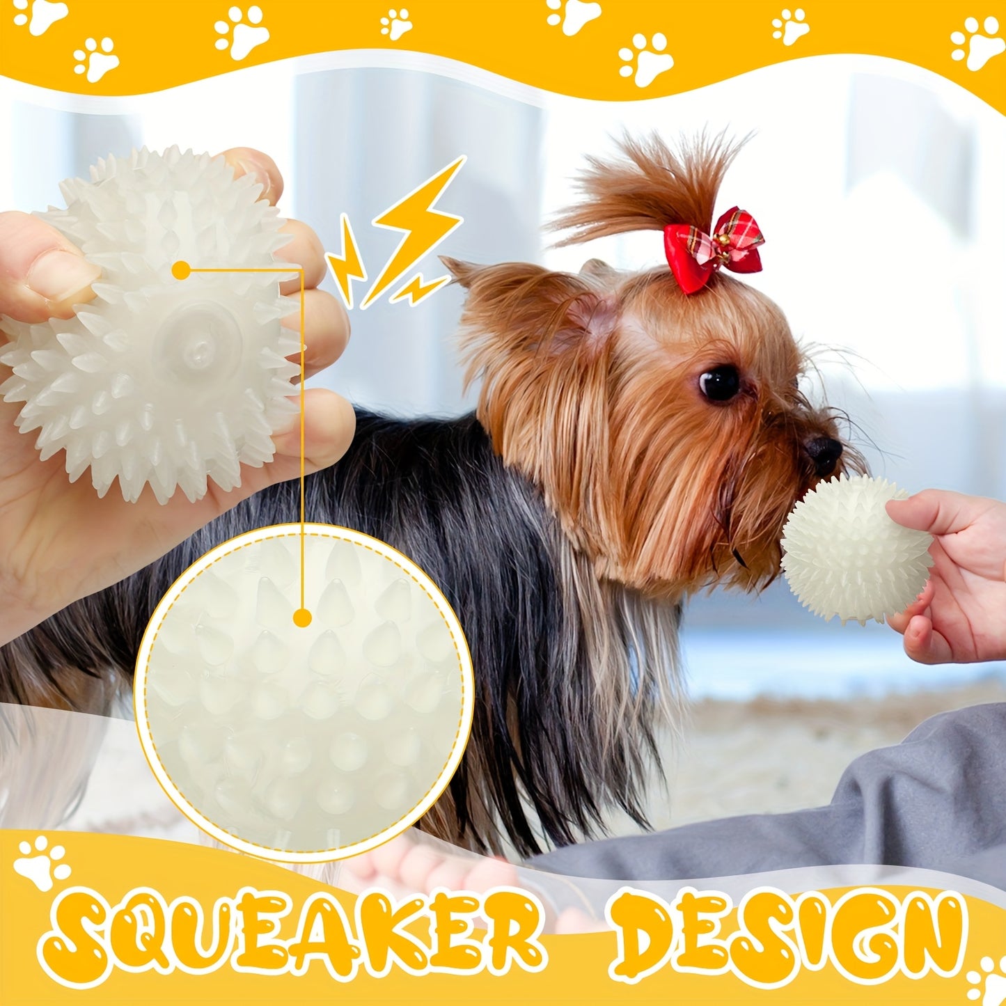 4pcs 3.15 Inch Glow In The Dog Balls Light Up Spiky Squeak Rubber Spike Dog Ball Squeaky Interactive Elastic Glow In The Dark Puppy Chew Toys for Small, Medium, Large Puppy Pet