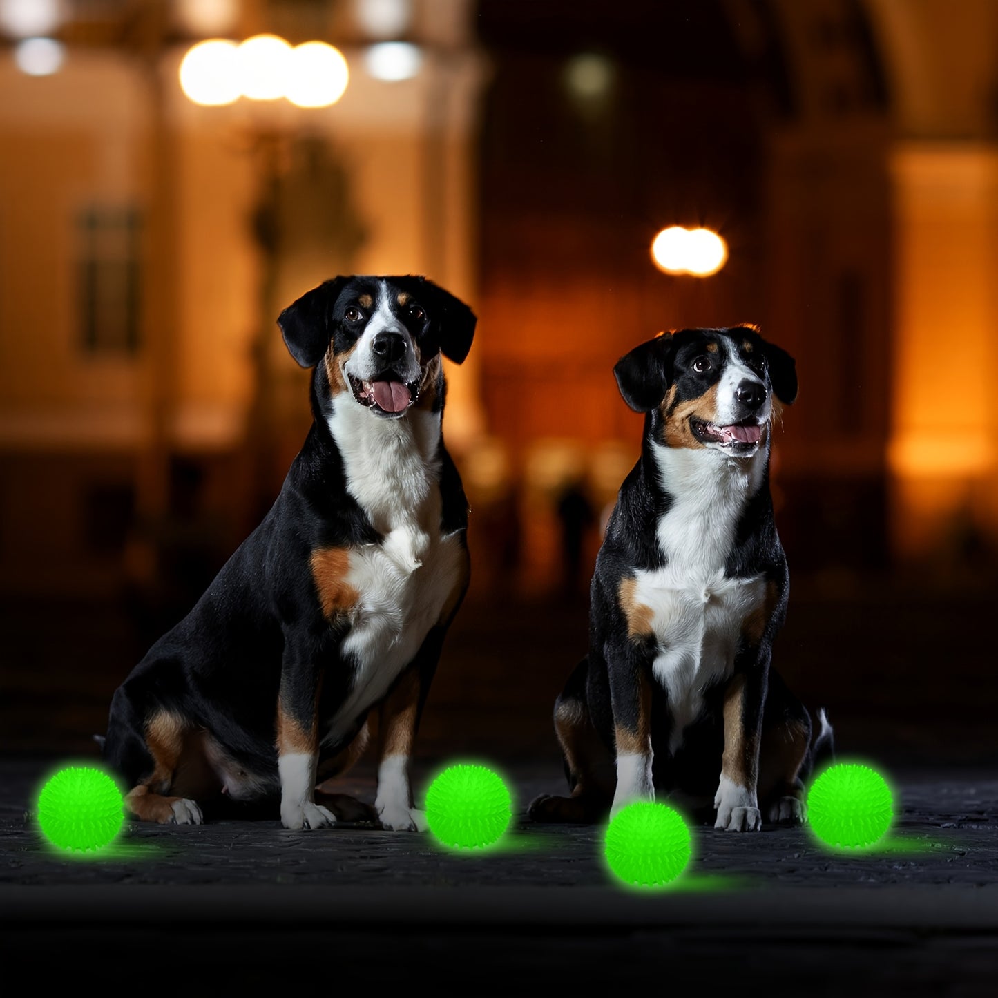 4pcs 3.15 Inch Glow In The Dog Balls Light Up Spiky Squeak Rubber Spike Dog Ball Squeaky Interactive Elastic Glow In The Dark Puppy Chew Toys for Small, Medium, Large Puppy Pet