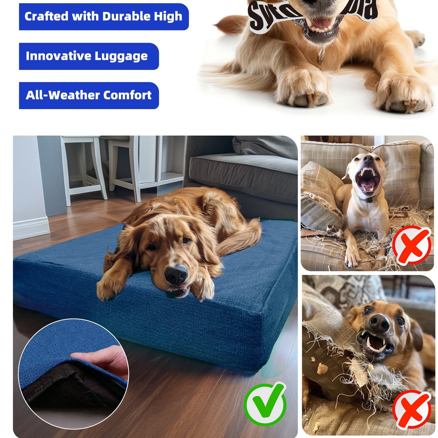 Cooling Dog Crate Bed - Indestructible Orthopedic High Quality Dog Bed for Large Dogs, Removable Washable Cover, Chew Proof, Suitable for Dogs, Navy Blue-Christmas Dog Stuff Clearance