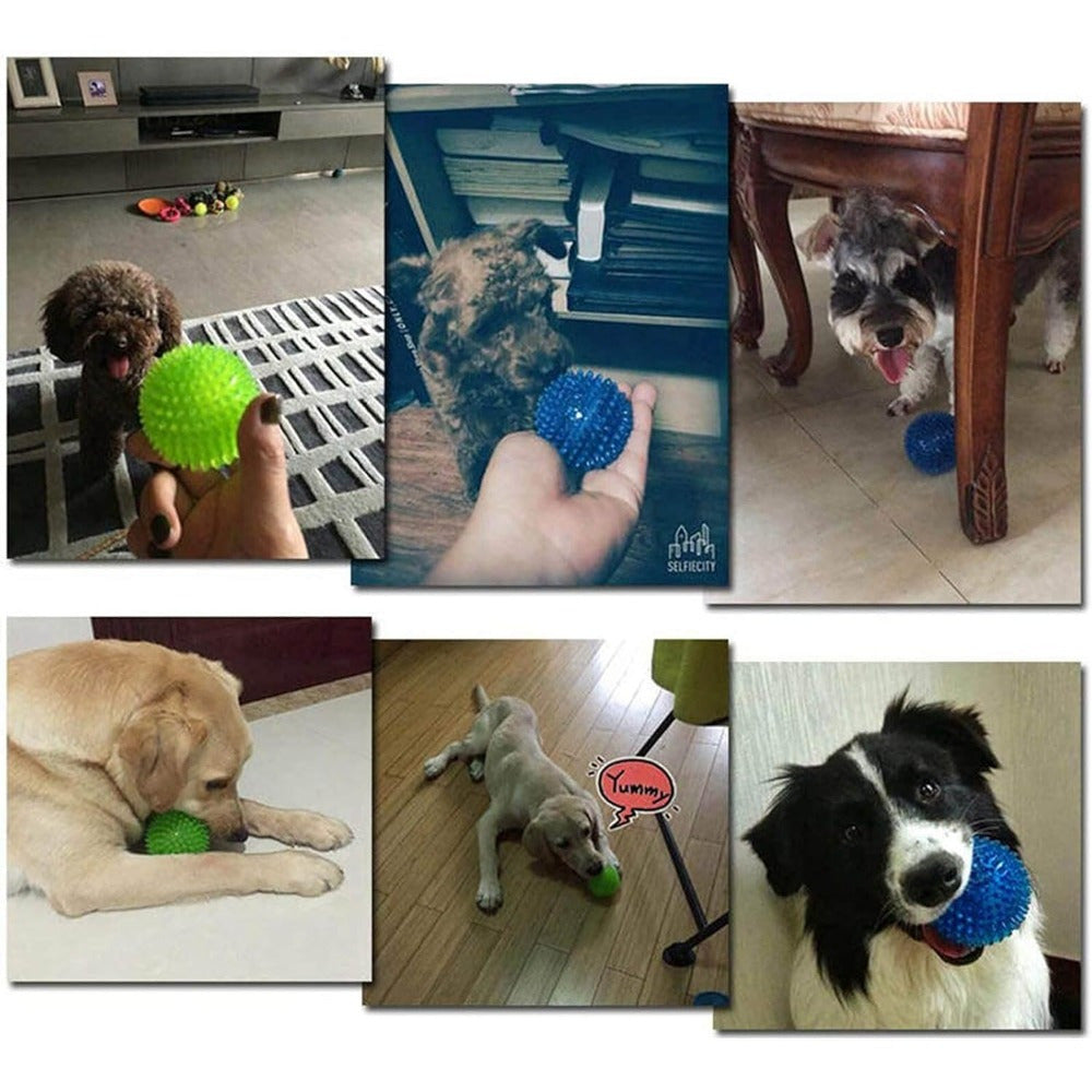 6 Pack Pet Chase Balls Dog Chew Toys Squeaky Dog Toy Balls Spiked Dog Balls for Vigorous Chewing Christmas Gifts Spiked Ball Toys for Teeth Cleaning and Training, Without Battery