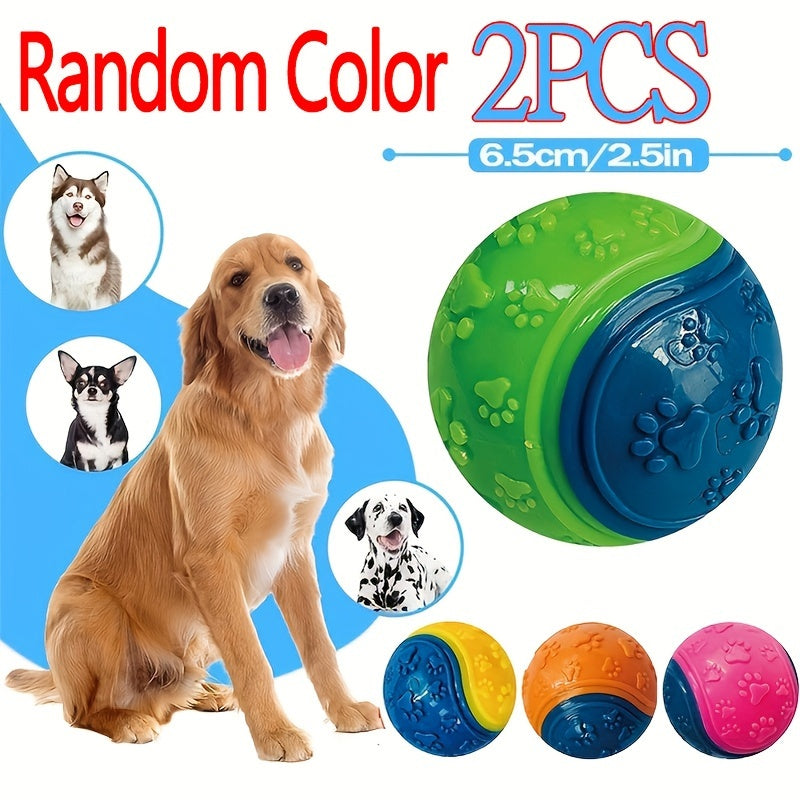 [2-Pack Durable Squeaky Dog Balls] 2-Pack Striped Squeaky Dog Balls, Durable TPR Chew Toys for Dental Health & Training, Non-Toxic, Bite-Resistant, All Breed Sizes, No Battery Needed