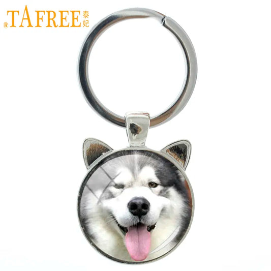 TAFREE New Trendy handmade dog keychain Happy Alaskan Malamute Pug Husky key chain ring holder vintage men women keyring CN746