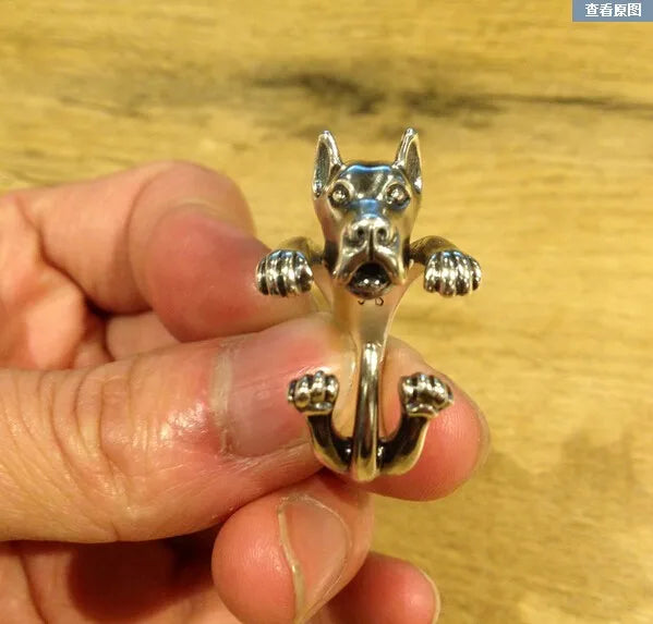Great Dane Ring free size Dog ring adjustable Handmade Embossed alloy plated fast delivery