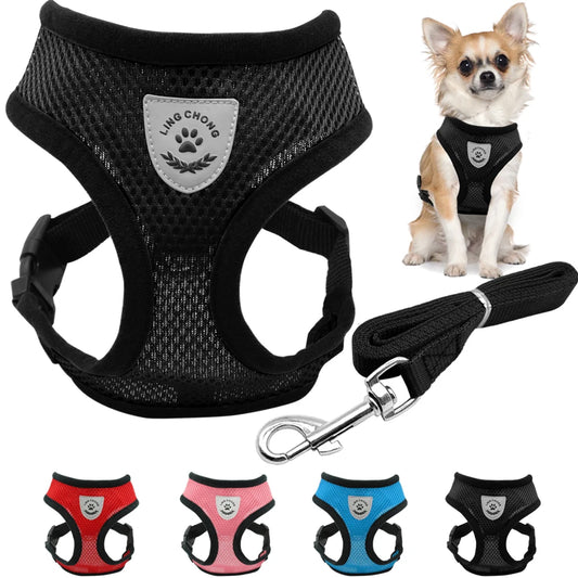 Breathable Mesh Small Dog Pet Harness and Leash Set Puppy Cat Vest Harness Collar