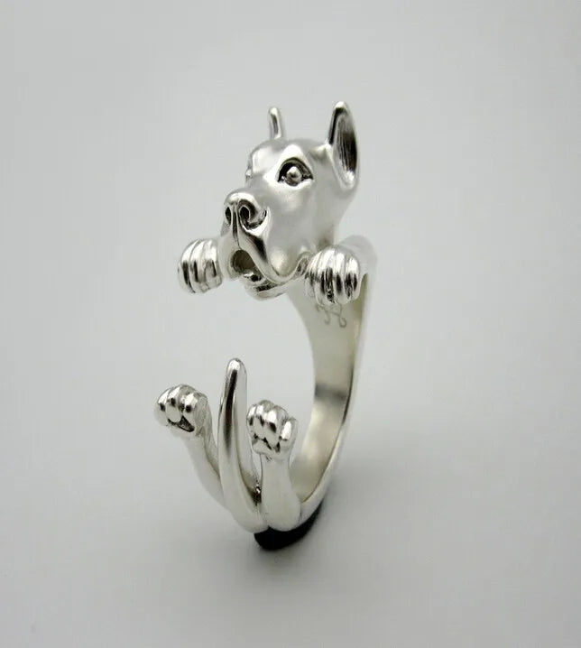 Great Dane Ring free size Dog ring adjustable Handmade Embossed alloy plated fast delivery