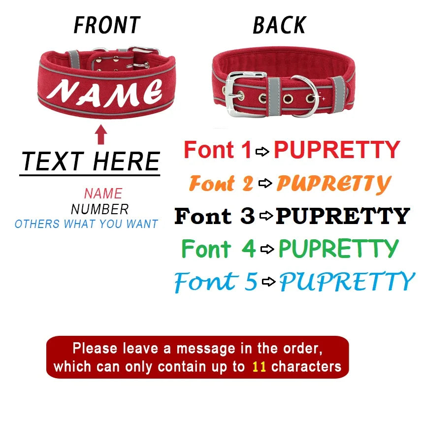Personalized Dog Collar Suede Necklace Wide Padded Pet ID Collars Free Print Dogs Name Collars for Medium Large Dogs Bulldog