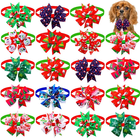 50PCS Dog Christmas Accessories Dog Bow Tie Pet Dog Cat Xmas Bowties Neckties Small Dog Holiday Party Grooming Accessores
