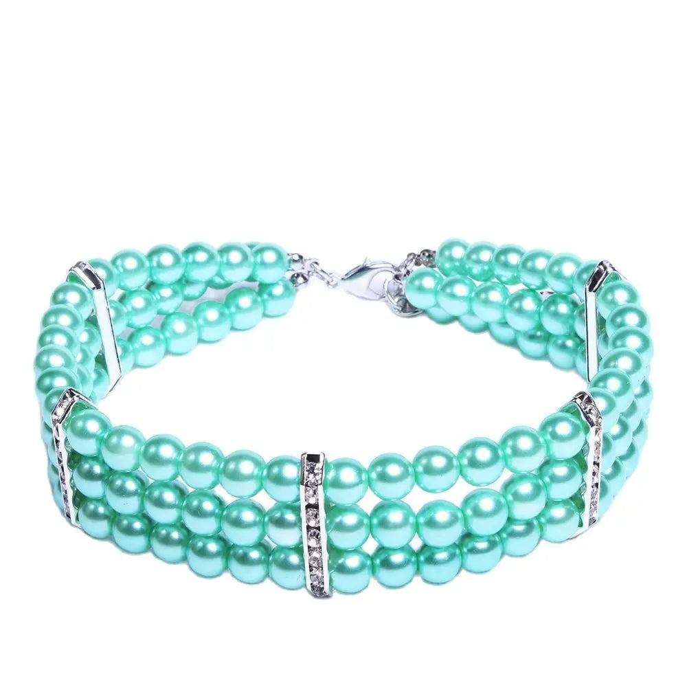 XKSRWE Dog Cat Pearls Necklace Collar with Bling Accessories Charm Cat Puppy Jewelry for Dogs Cats Small Medium Adjustable