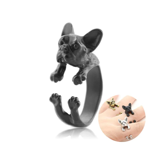 Retro Punk French Bulldog Dog Ring For Women Men Anel Boho Brass Knuckle Anillos Masculino Couple Rings For Pet Lovers Jewelry