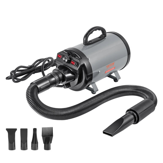 VEVOR 2000W/2.7HP Dog Blow Dryer Adjustable Speed Temperature Control with 4 Nozzles and Extendable Hose for Pet Hair Grooming