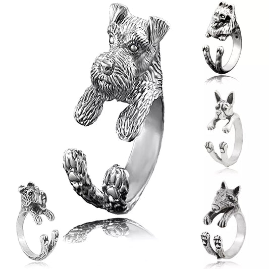 5 Style Miniature Schnauzer & Rat Terrier & Pomeranian & Bull Terrier & Boston Terrier Dog Ring Men Anel Animal Rings for Women