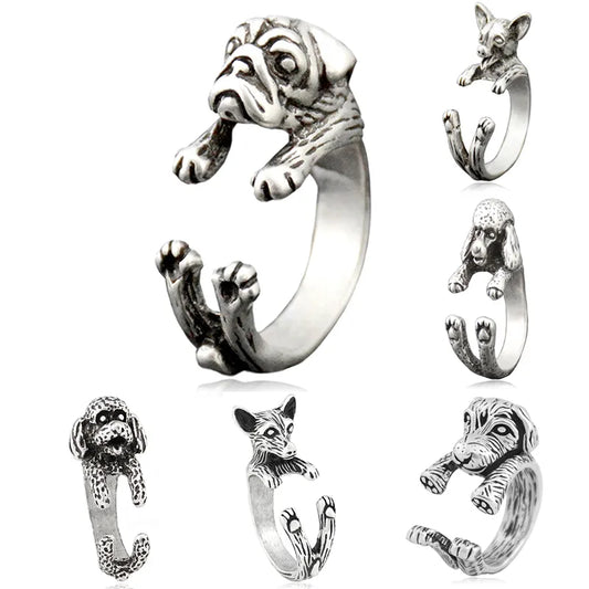 6 Style Pug & Poodle & Bichon & Chihuahua & Goldendoodle Dog Ring for Women Animal Midi Finger Metal Rings for Girls Men Jewelry