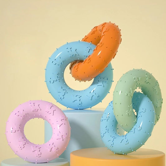 Dog Chew Toys for Cleaning Teeth Pink Soft Rubber Bone Funny Ball Interactive Donut Treat for Small Medium Dogs Pet Gifts